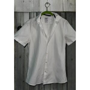 ZARA Men Slim Fit Short Sleeve Button Up Shirt White Dobby Size S